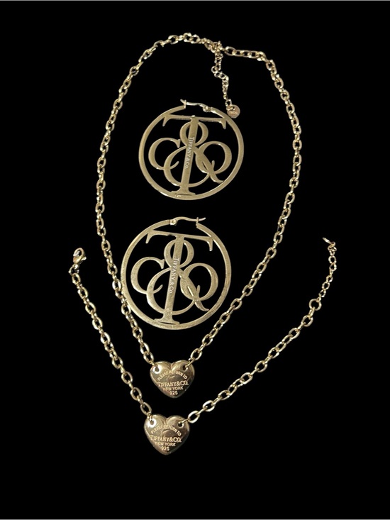 Tiffany & Co. Jewelry - Tiffany & Co. Gold Heart Pendant Necklace and Monogram Medallion Set